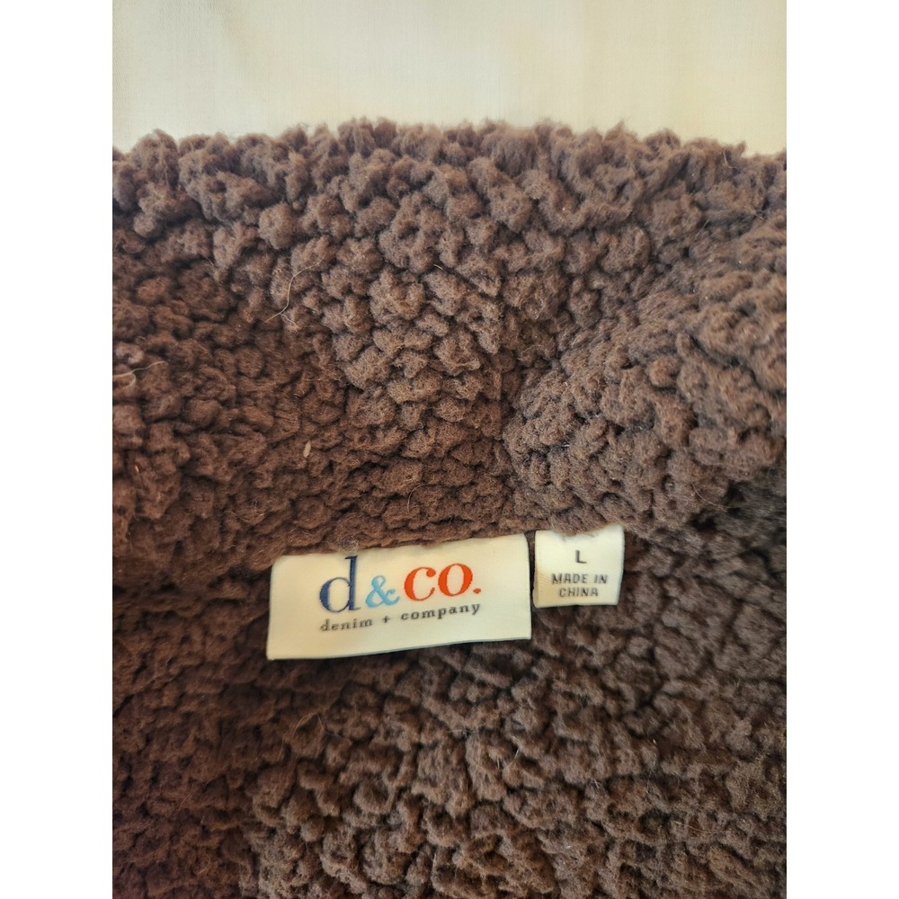 Denim & Co. Women's Brown Suede Sherpa Lined Coat Size L Velvety Plush Cozy Chic - Picture 8 of 10